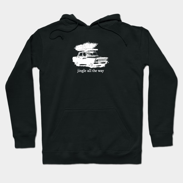 Vintage Car with Christmas Tree Hoodie by Spindriftdesigns